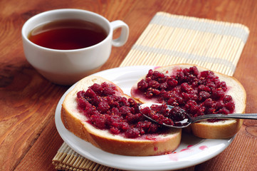 Bread with raspberry jam