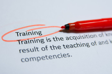 training circled text with red pen