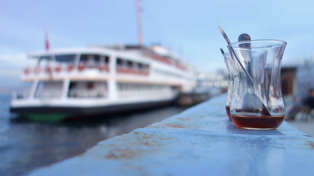 an empty turkish tea glasses left in eminonu Istanbul turkey