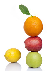 Stack of fresh fruit, isolated on white background