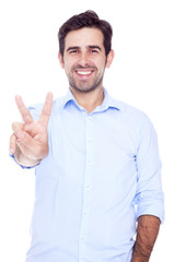 Fototapeta premium Handsome winner man, isolated on white background