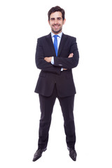Portrait of a happy young business man isolated on white backgro