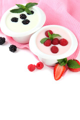 Delicious yogurt with berries isolated on white