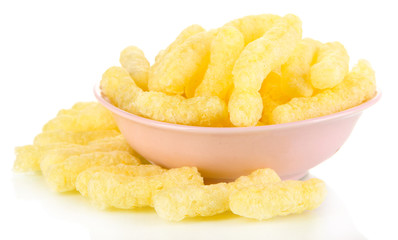 Air corn sticks in plate isolated on white