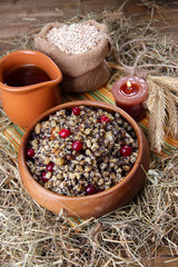 Bowl with kutia -  traditional Christmas sweet meal in Ukraine,