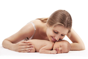 Obraz na płótnie Canvas Portrait of young mother and newborn son
