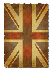Old  paper Union Jack on white background
