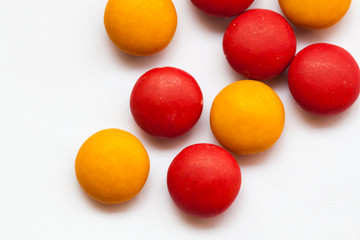 Close up of a pile of colorful chocolate coated candy