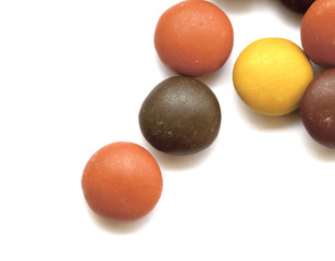 Close up of a pile of colorful chocolate coated candy