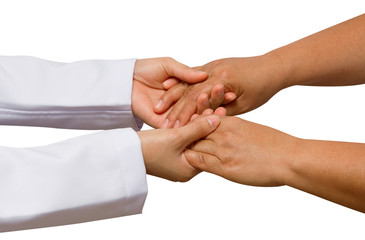 doctor's hand touches and holds patient 's hands,concept helping