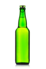 Green bottles of beer on a white background
