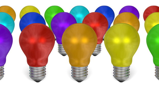 Group of light bulbs of different colors