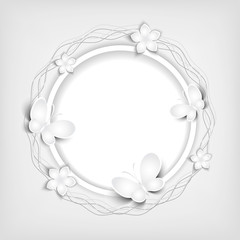 Background with paper flowers and butterfly.