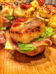 Focaccia sandwich filled with ham and cheese