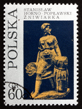 Postage stamp Poland 1971 Woman Harvester, by Stanislaw Horno-Po