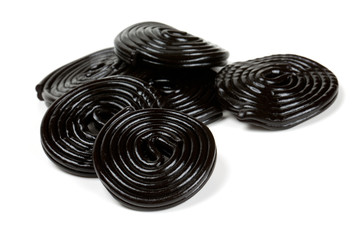 Licorice candies isolated on white background