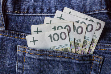 several Polish banknotes jeans pocket
