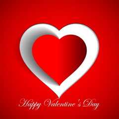 Happy Valentines Day - Red Heart Paper Sticker With Shadow - vec