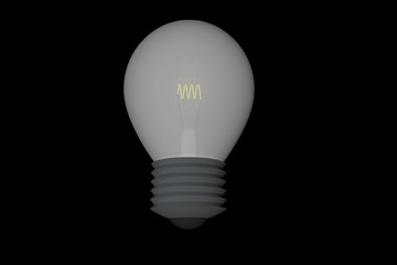 Bulb with lukewarm light over black background, 3d render