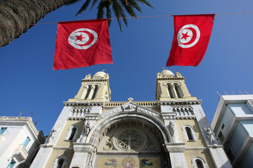 Cathedral with flags