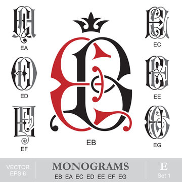 Vintage Monograms EB EA EC ED EE EF EG