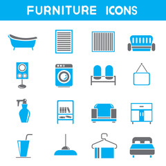 home furniture icons, blue theme color set