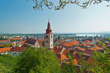 Church and old city of Slovenia town - Ptuj
