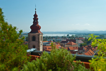 Church and old city of Slovenia town - Ptuj