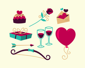 Valentines Day things. Vector illustration.