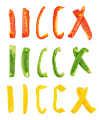Set of sliced bell pepper section pieces
