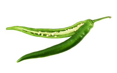 Cut in halves chili pepper isolated