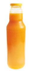 Glass bottle of carrot juice isolated