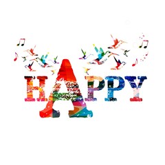Colorful vector "HAPPY" background with hummingbirds