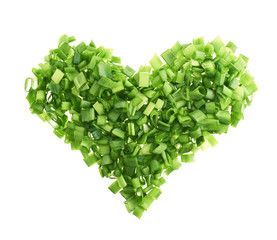 Obraz na płótnie Canvas Heart shape made of green onion pieces