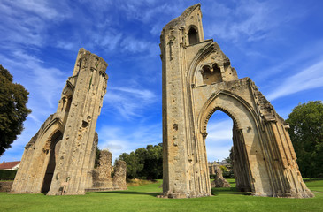 The historic ruins of Glastonbury Abbey in Somerset, England