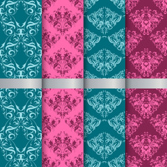 Set filigree damask seamless patterns