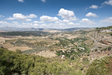 Views of Andalusian countryside from Ronda town, Malaga, Spain