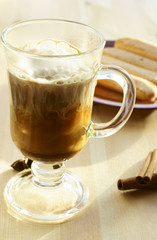 Coffee in glass and cookies