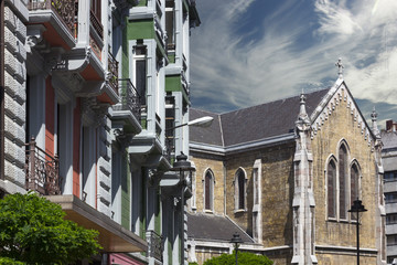 beautiful facade of ancient building in the old of the city of A