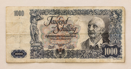 Old Austrian Banknote: 1000 Schilling 1954