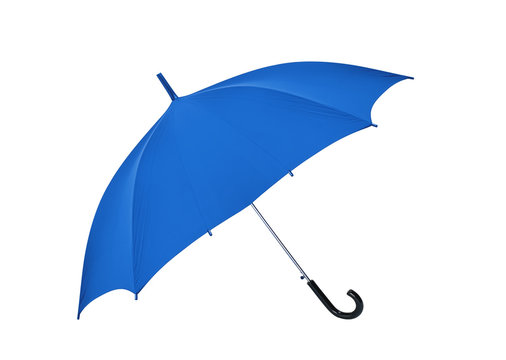 Opened blue umbrella isolated on white