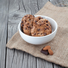 Chocolate chip cookies on a white plate