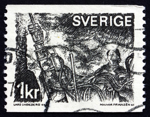 Fototapeta na wymiar Postage stamp Sweden 1970 Miner in a Mine
