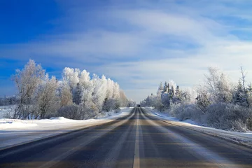 Papier Peint photo autocollant Hiver winter landscape with the road the forest