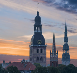 View on churches in old Riga city-capital of Latvia