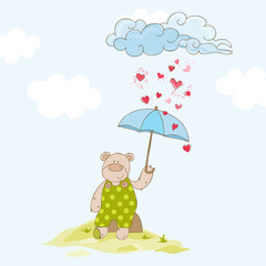 Baby Bear with Umbrella - Baby Shower Card - in vector