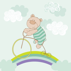 Baby Bear Riding Bike - Baby Shower Card - in vector