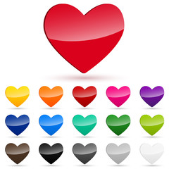 Glossy heart icons in different colors