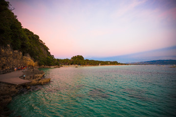 Colorful bright sunset on the island Boracay, Philippines