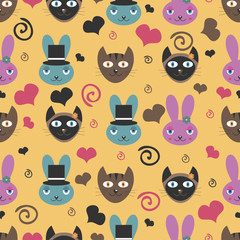 Funny cartoon animals romantic seamless pattern